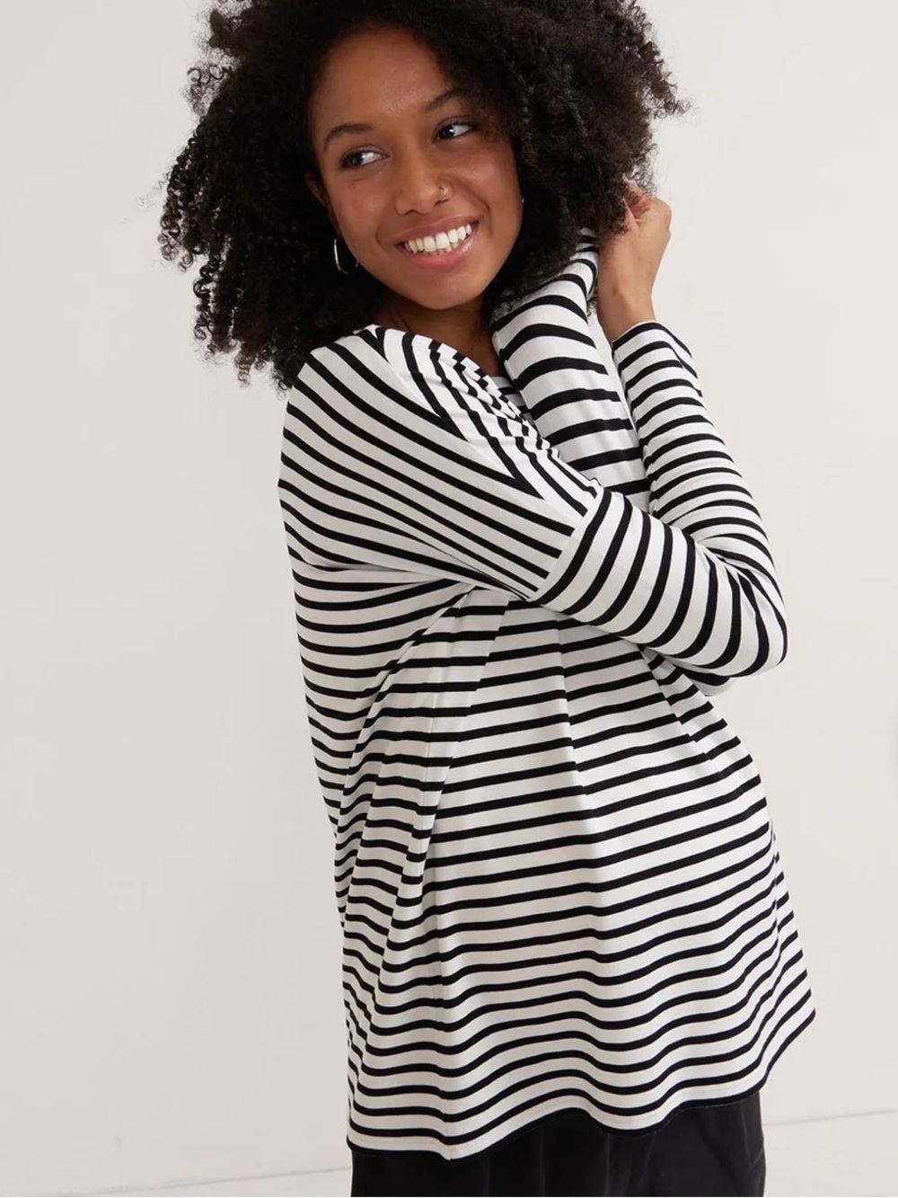 Hatch Maternity Perfect Longsleeve Tee in Black & White Stripe